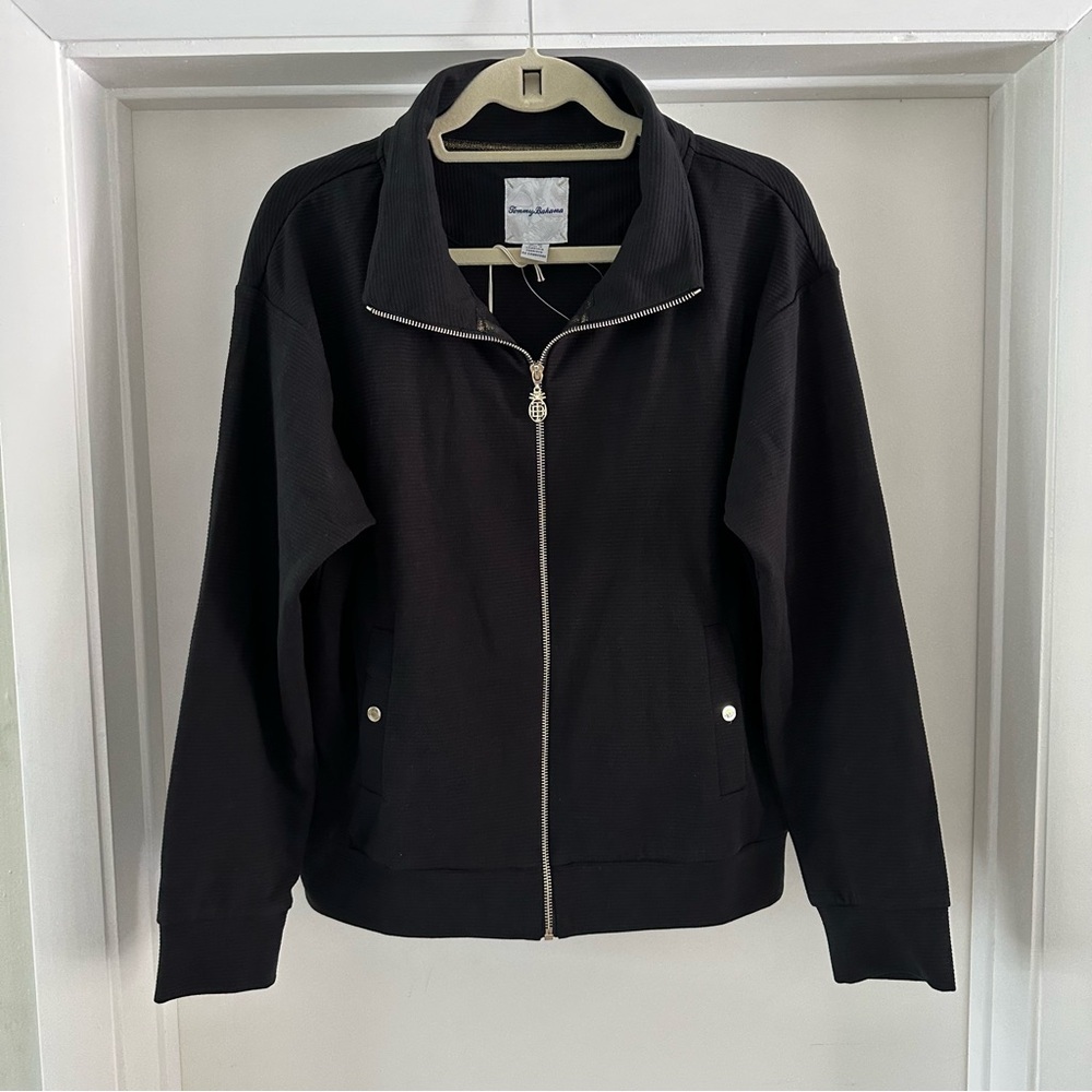 Tommy Bahama‎ Black Bomber Jacket Modern Casual Style Size Medium